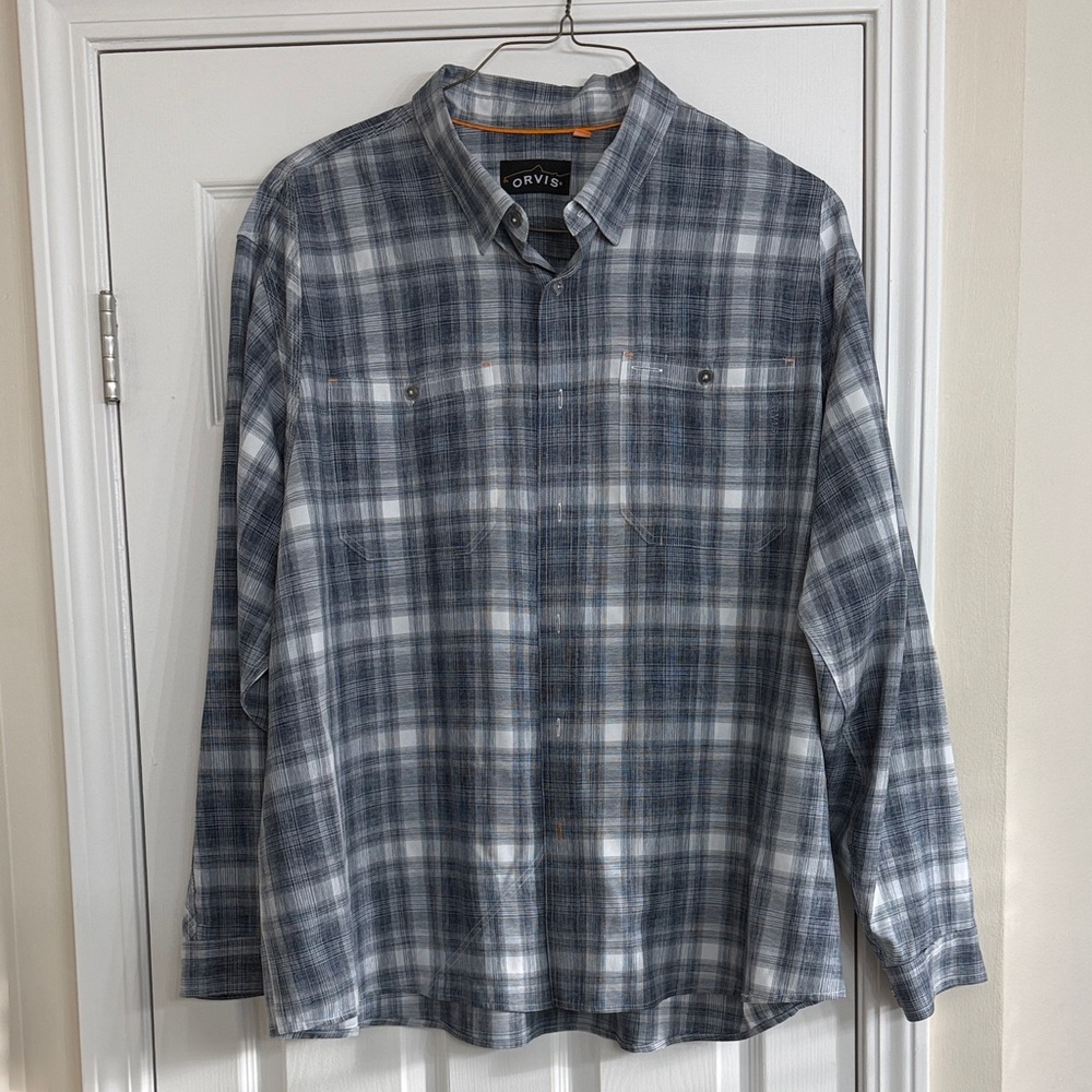Orvis Men's Gray and White Plaid fishing  Shirt